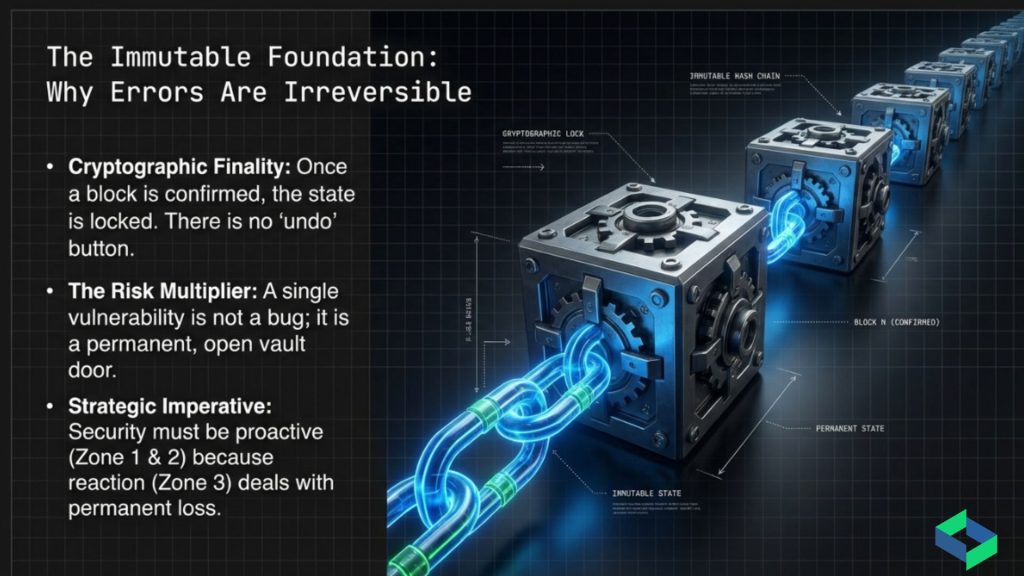 Illustration of cryptographically linked blockchain blocks forming an immutable distributed ledger