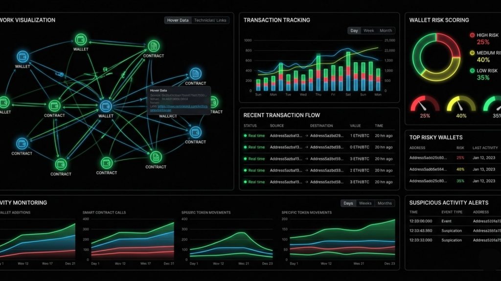 Evolution of blockchain forensics from niche investigation tool to enterprise Web3 security solution on dark blue background
