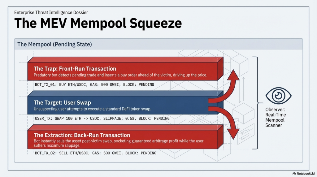 MEV sandwich attack mempool front-running diagram for DeFi protocols