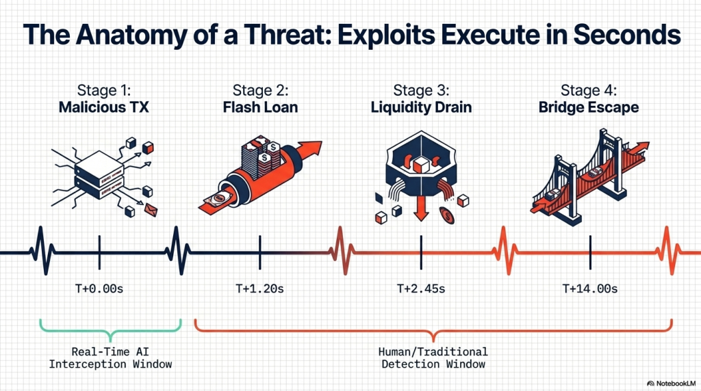 Four-layer real-time blockchain threat monitoring system architecture diagram