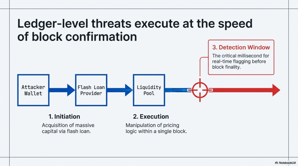 Real-time blockchain threat monitoring architecture diagram showing event detection layers