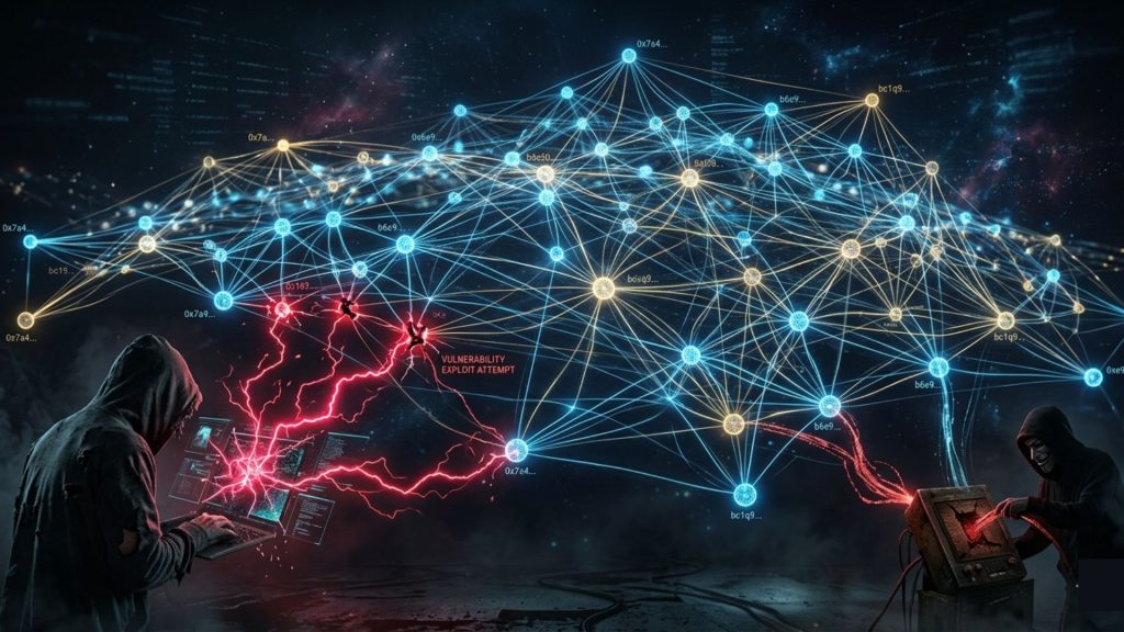 trustless blockchain system with decentralized nodes and visible cybersecurity threats