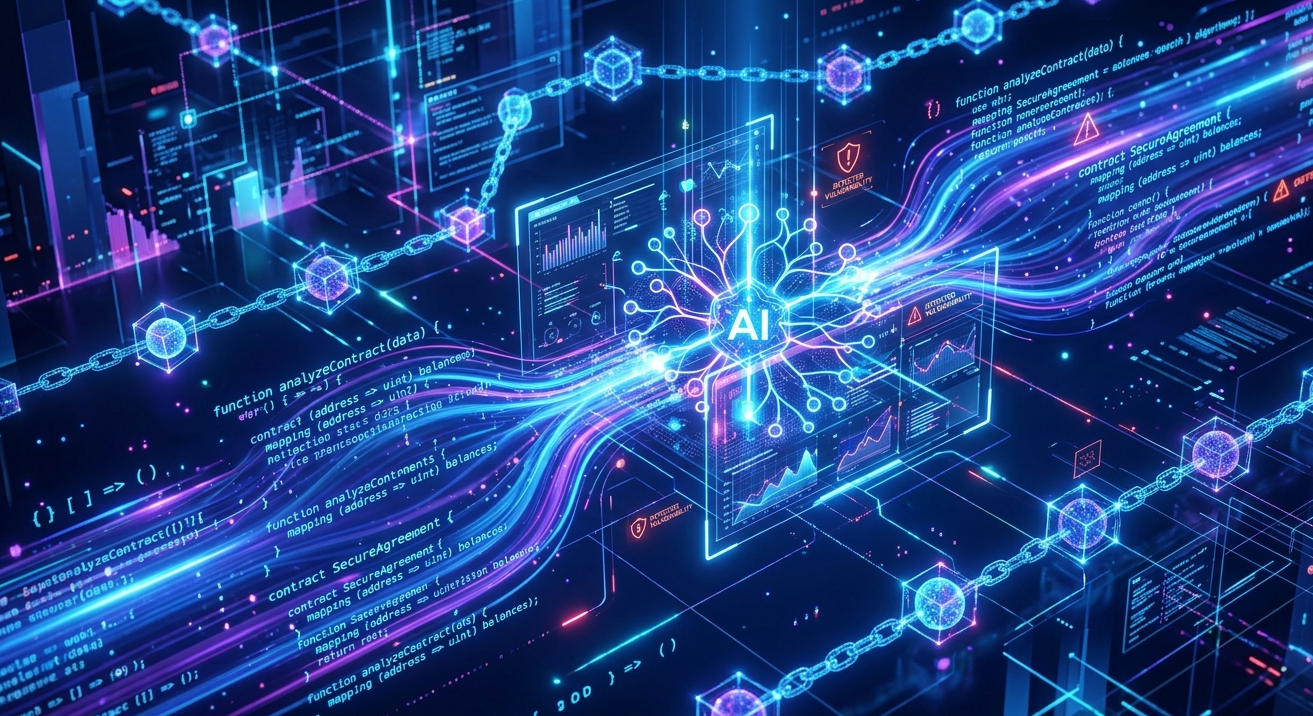 Artificial intelligence analyzing smart contract code to detect vulnerabilities before blockchain deployment