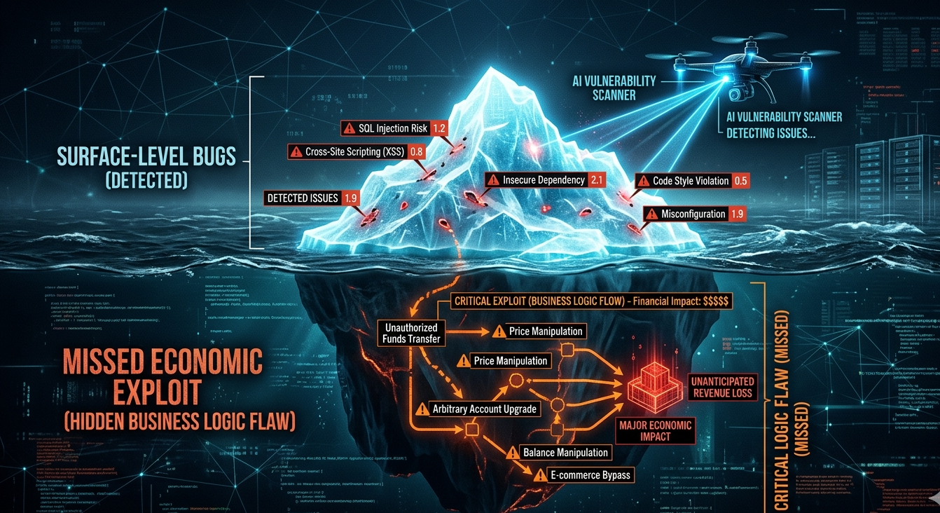 Illustration of automated tools missing business logic vulnerabilities in smart contracts