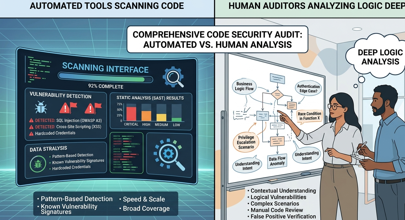 Difference between automated smart contract scanning tools and manual expert code review