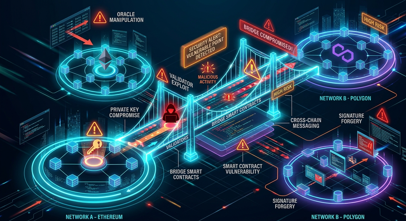 Cross-chain bridge acting as a vulnerable point between two blockchains with multiple attack vectors