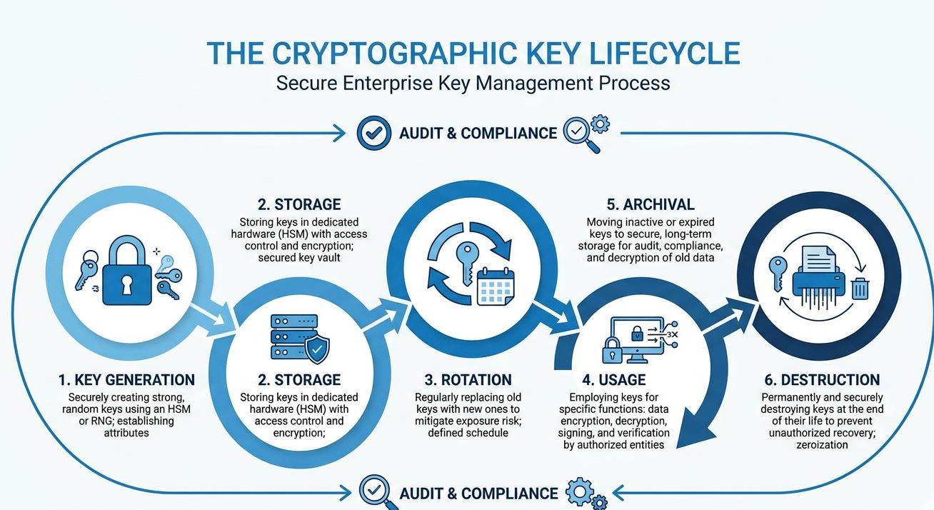 Secure cryptographic key lifecycle management process for enterprises