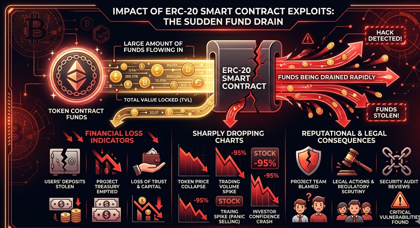 Visualization of ERC-20 token exploit causing massive financial losses in DeFi ecosystem