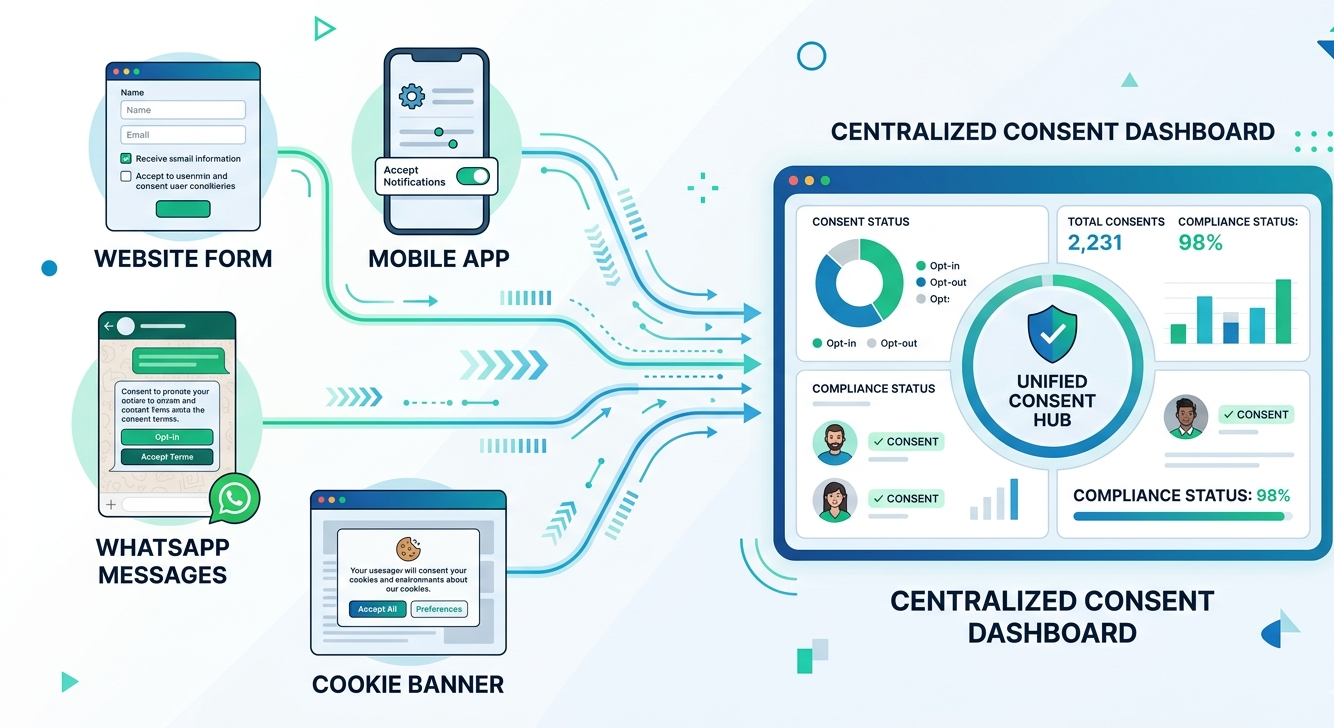 Fragmented consent collection across multiple platforms compared to centralized consent management