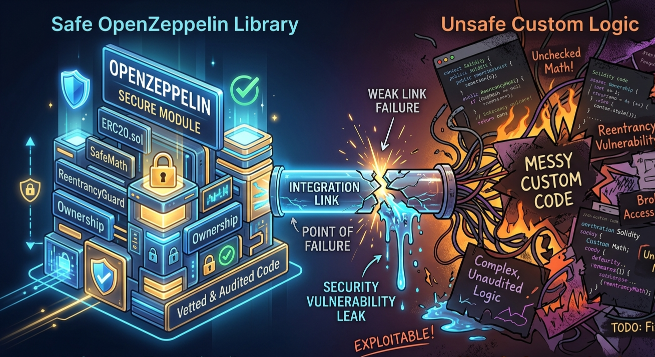 Incorrect integration of OpenZeppelin contracts leading to vulnerabilities in smart contract logic