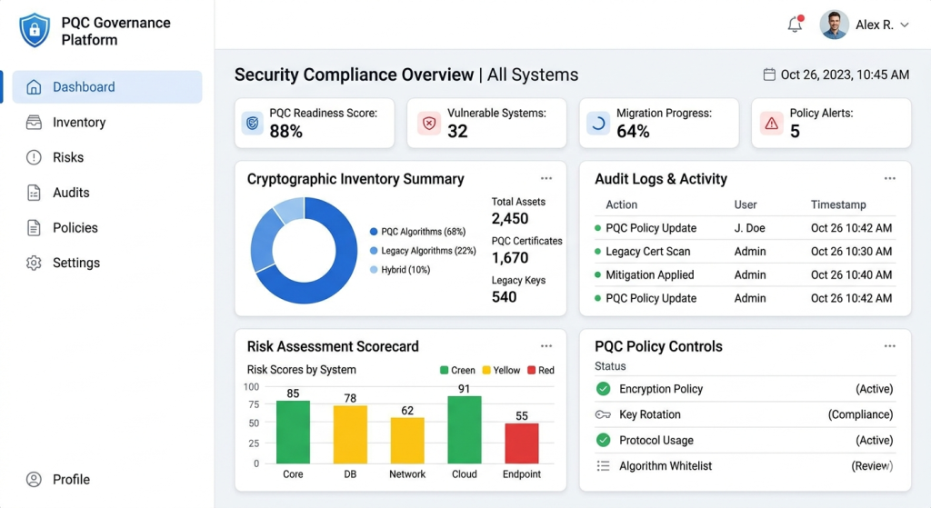 PQC governance dashboard for enterprise cryptographic visibility and compliance