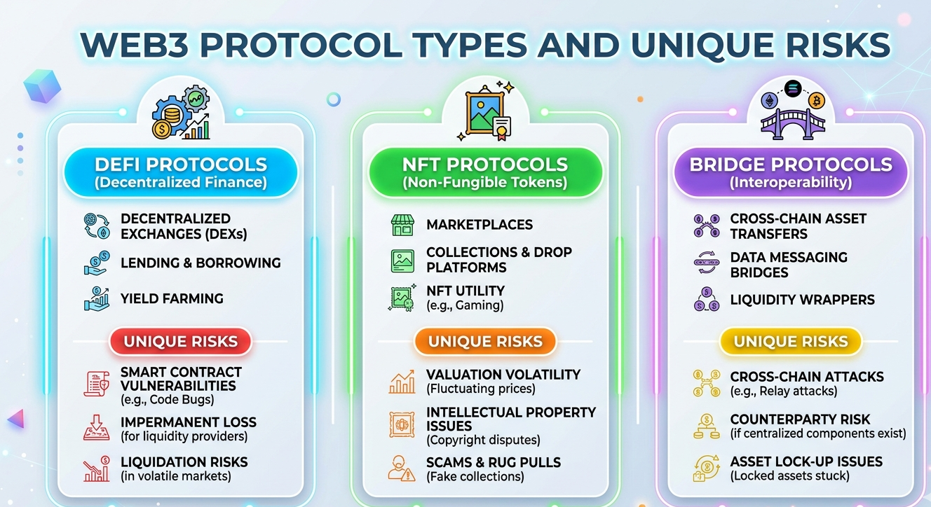 Different smart contract risk profiles for DeFi, NFT, and cross-chain protocols