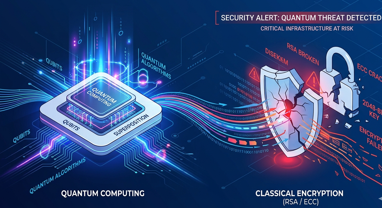 Quantum computing threat breaking classical encryption systems