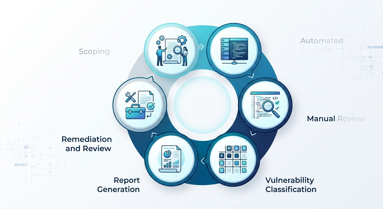 End-to-end smart contract audit lifecycle from scoping to remediation review
