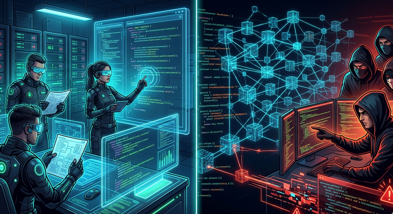 Smart contract security comparison between pre-deployment audit phase and live adversarial blockchain environment