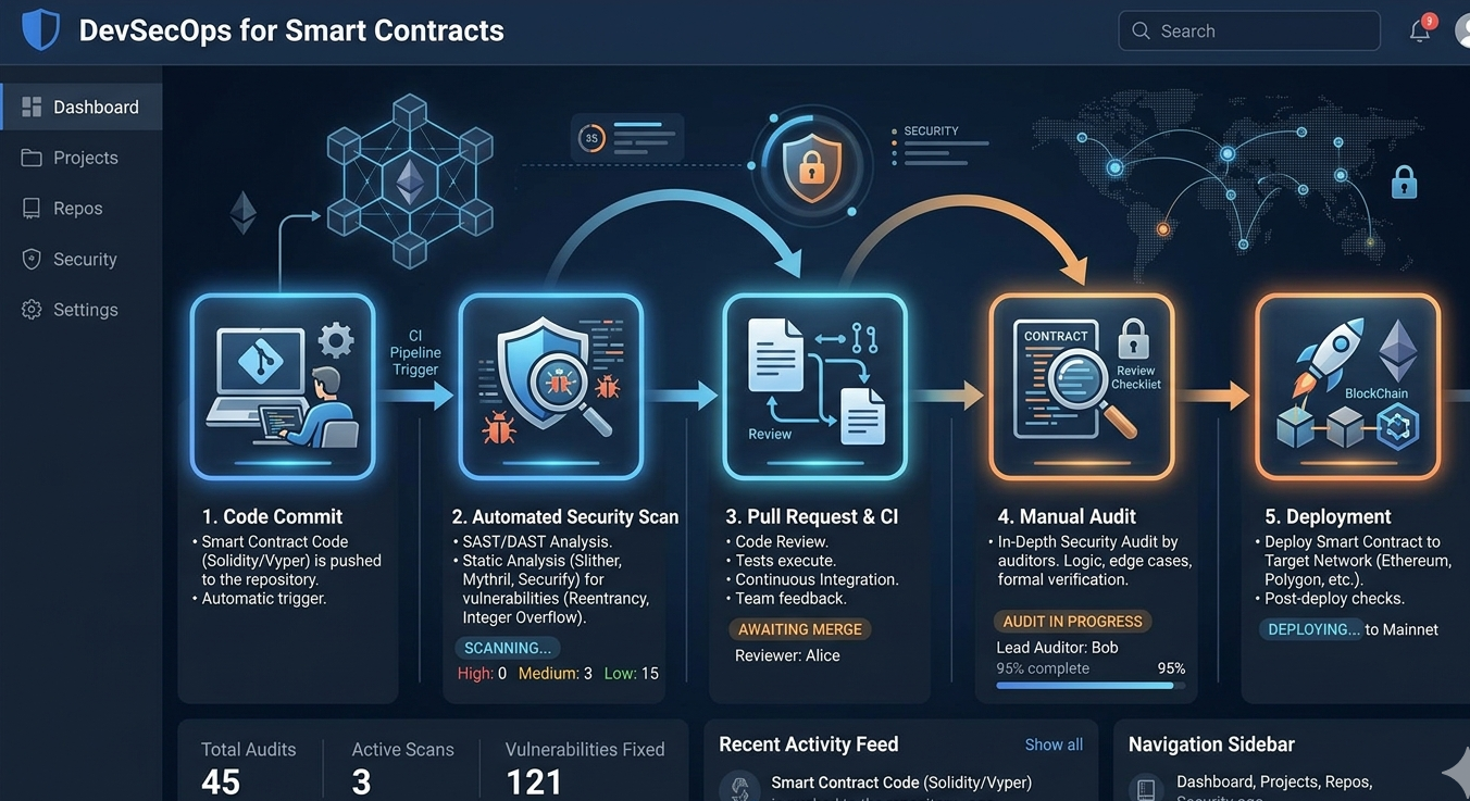 Continuous integration pipeline with automated smart contract security checks