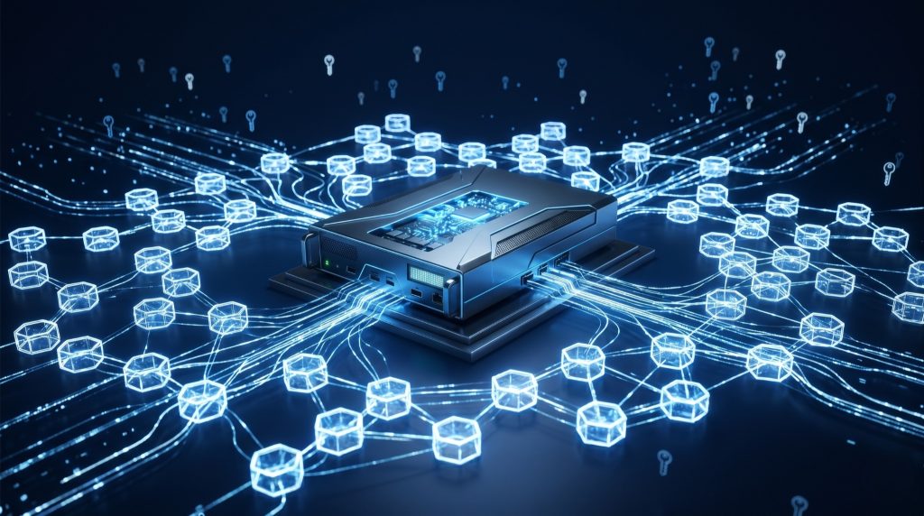 Enterprise HSM device connected to blockchain network nodes with cryptographic key protection