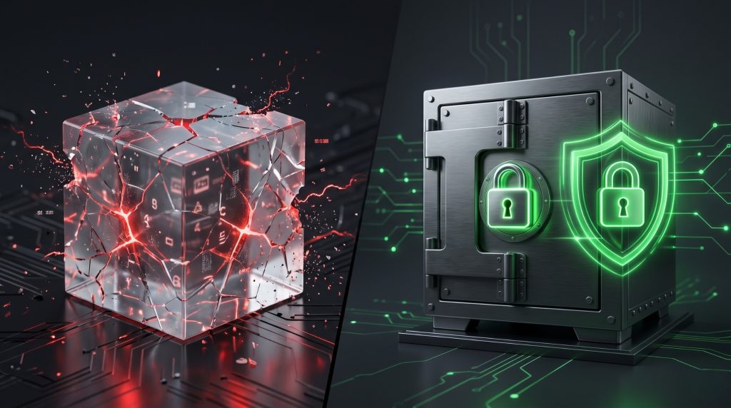 Comparison between vulnerable software key store and secure hardware security module for blockchain