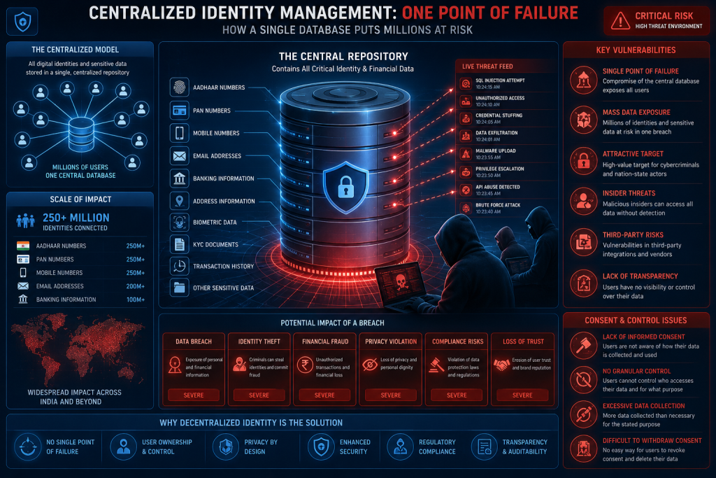 Centralized identity data storage risk in Indian banking and healthcare platforms