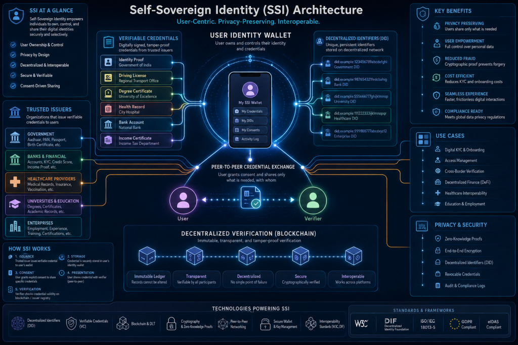 Self-sovereign identity wallet showing verifiable credentials and decentralized identifier