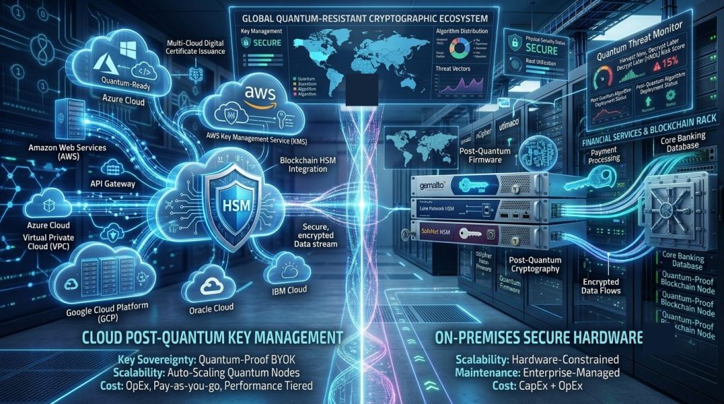 Enterprise cryptographic key management system protecting sensitive data with Hardware Security Modules, encryption, and quantum-ready cybersecurity.