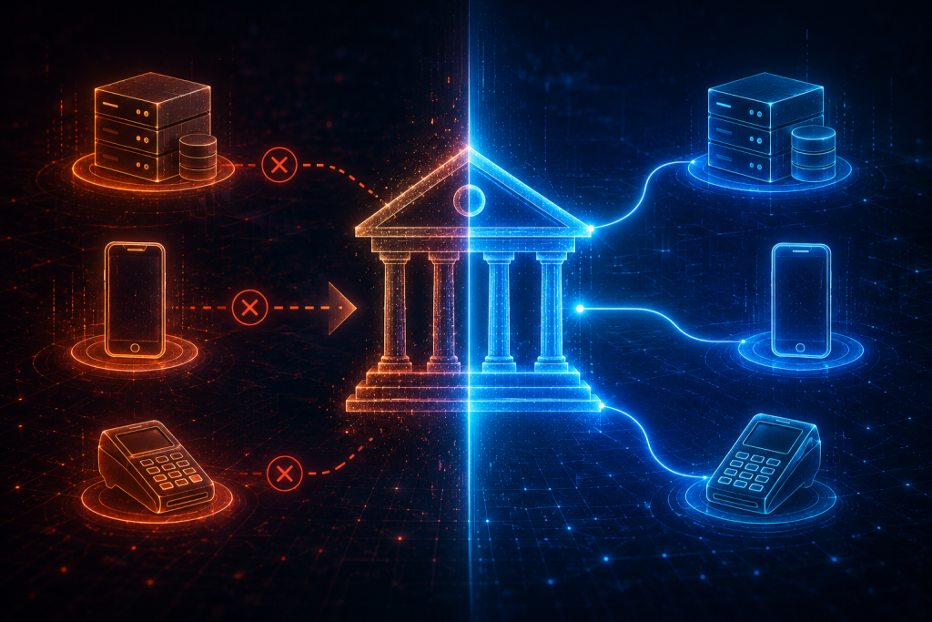 Financial institution centralizing encryption key management across banking systems