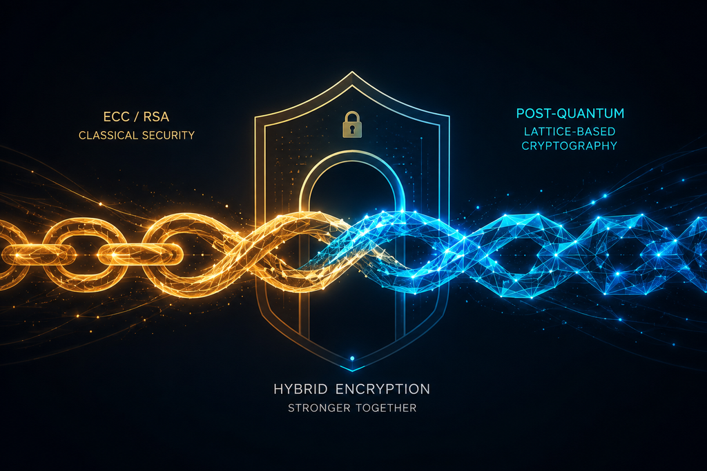 Hybrid encryption combining classical ECC and post-quantum ML-KEM algorithms for cryptographic agility