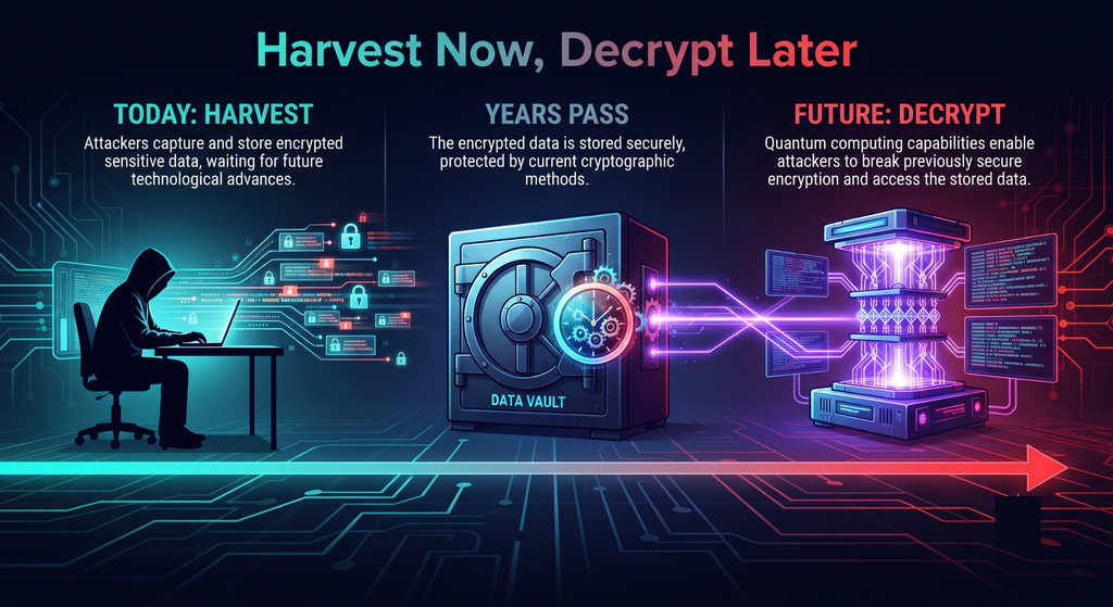 Harvest now decrypt later timeline showing quantum security risk