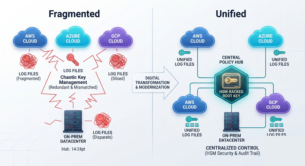 Unified multi-cloud key management replacing fragmented cloud key services