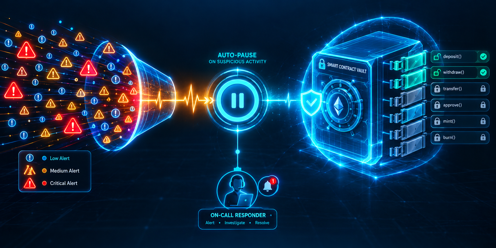 Critical alert triggering an automated pause on vulnerable smart contract functions