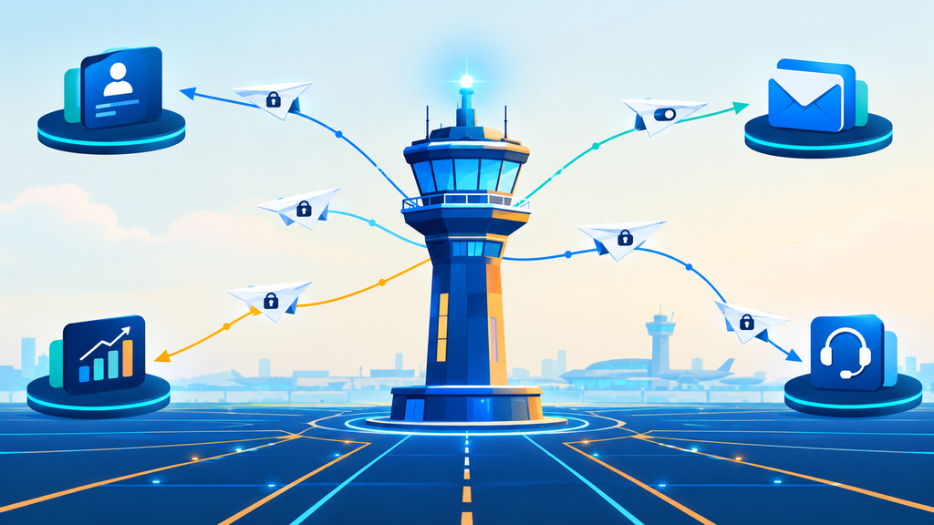 Consent management platform shown as a control tower coordinating data flows between business systems