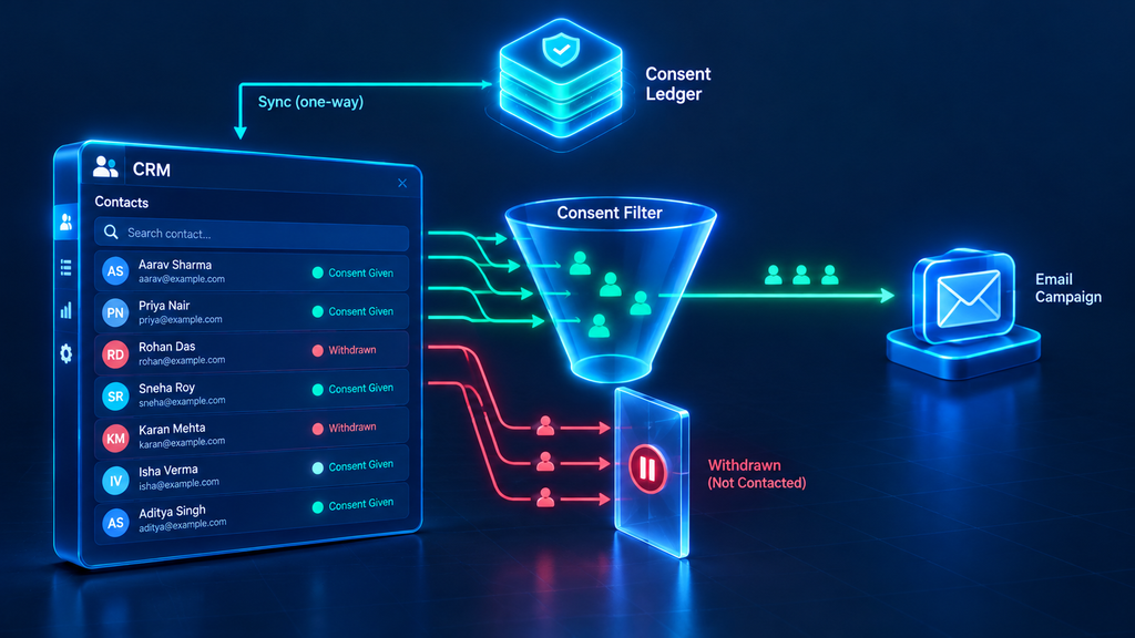 CRM audience filter excluding contacts who withdrew consent before a marketing email campaign is sent