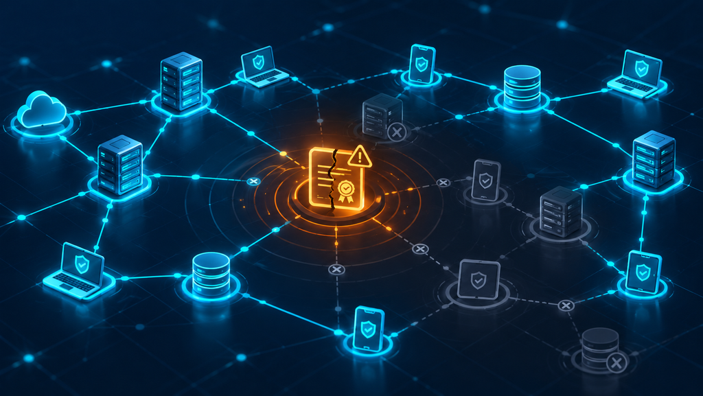 Expired certificate causing a cascading outage across a connected enterprise network