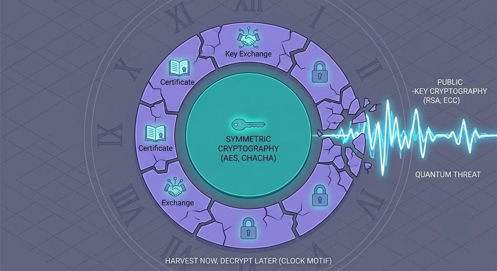 Quantum risk concentrated in the public-key layer around the symmetric payment core
